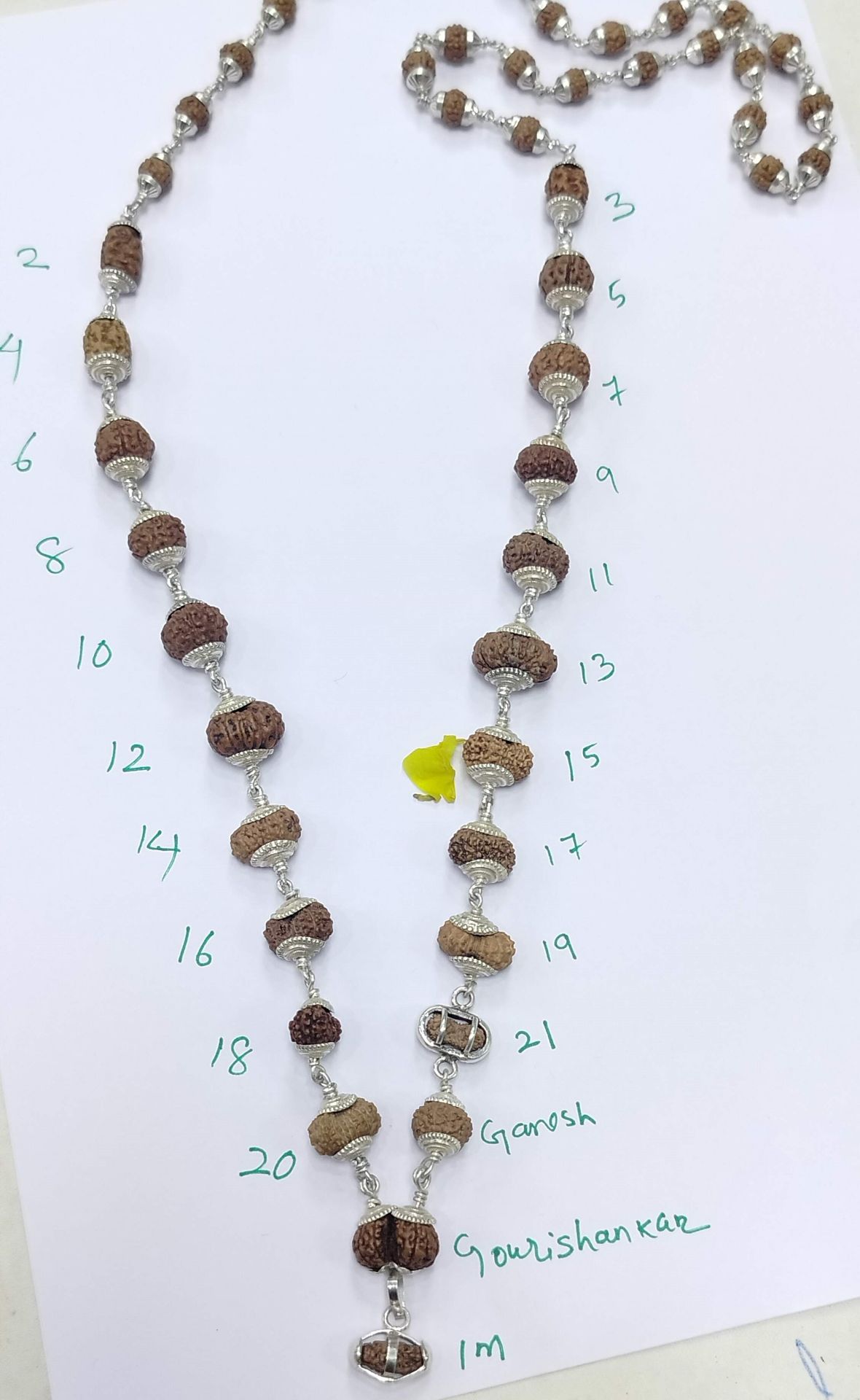Complete 1 to 21 Mukhi Indra Mala Indrakshi Pure Silver Capping 28 Inch Rosary