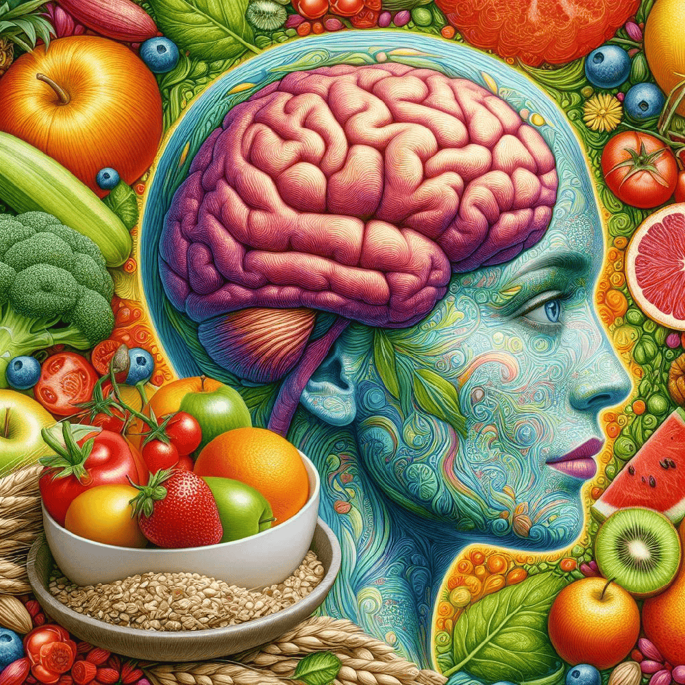brain with a plate of healthy food