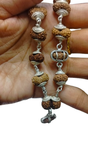 Indrakshi Mala (Indra Mala) - Indonesian Rudraksha, Pure Silver Capping, 28-30 Inch