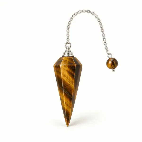 tiger eye dowsing pendulum with head, cap and chain