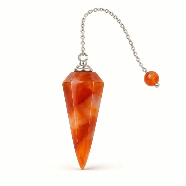 carnelian dowsing pendulum with head, cap and chain
