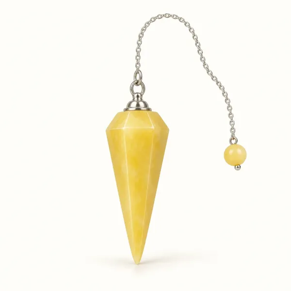yellow jade dowsing pendulum with head, cap and chain