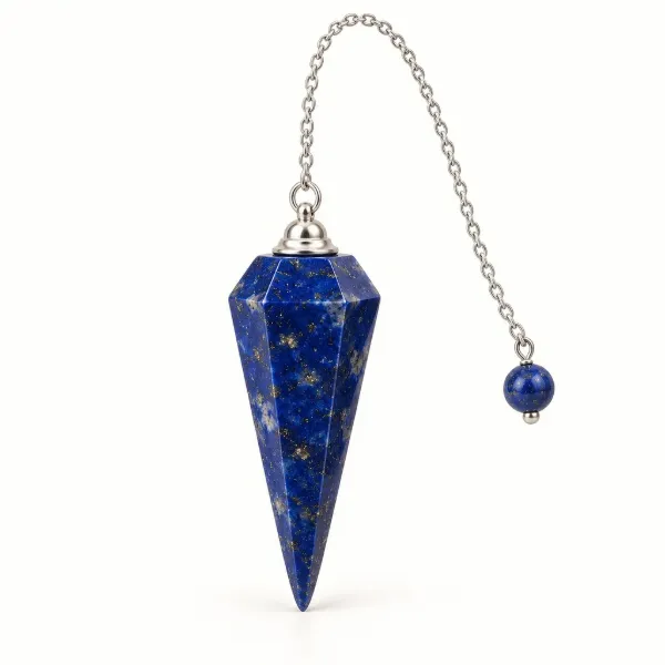 lapis lazuli dowsing pendulum with head, cap and chain