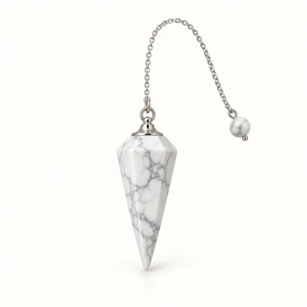 howlite dowsing pendulum with head, cap and chain