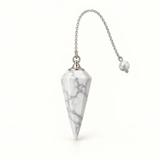 howlite dowsing pendulum with head, cap and chain