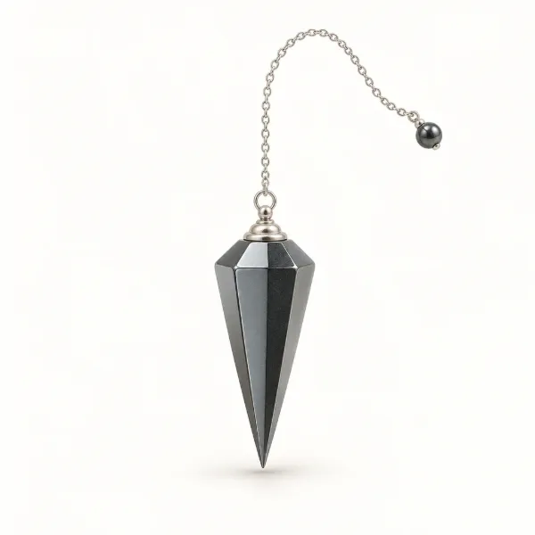 hematite dowsing pendulum with head, cap and chain