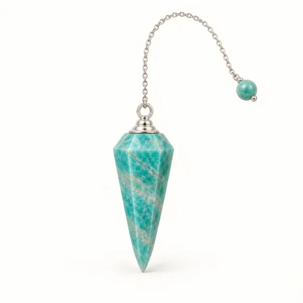 amazonite dowsing pendulum with head, cap and chain; not the photographed sale item