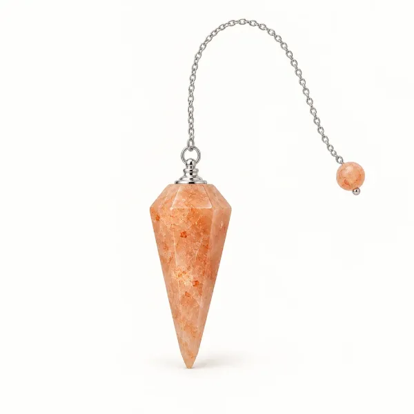 sunstone dowsing pendulum with head, cap and chain