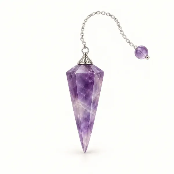 amethyst dowsing pendulum with head, cap and chain