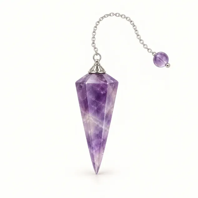 amethyst dowsing pendulum with head, cap and chain