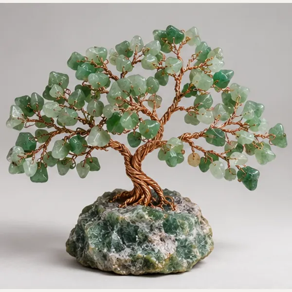 Green Aventurine Gemstone Tree, full view including its base