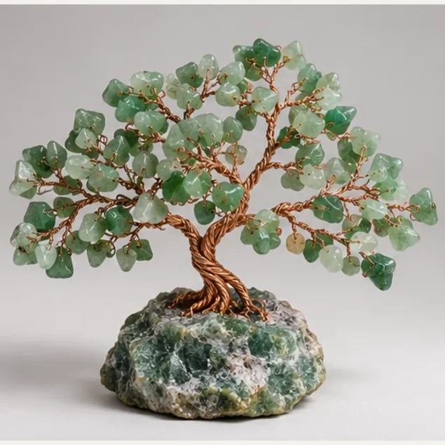 Green Aventurine Gemstone Tree, full view including its base