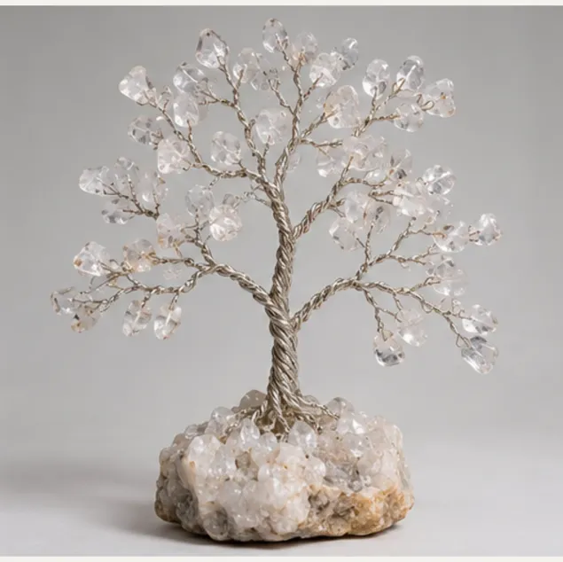Clear Quartz Gemstone Tree, full view including its base