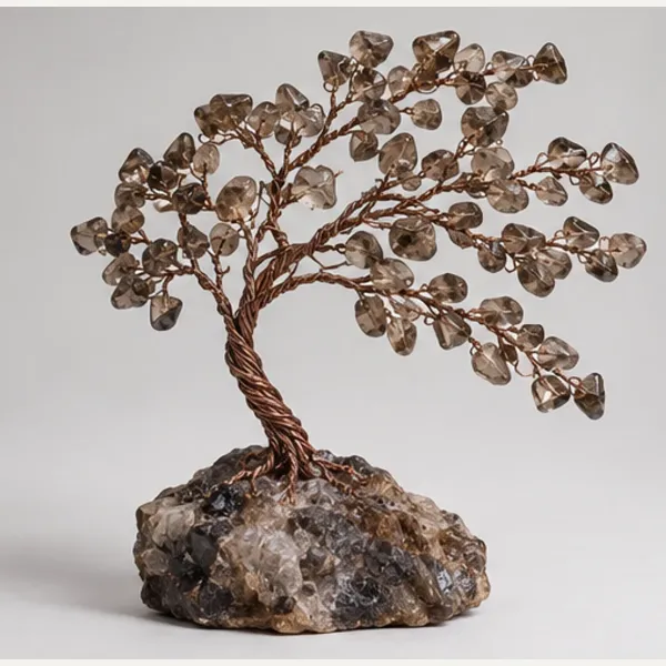 Smoky Quartz Gemstone Tree, full view including its base