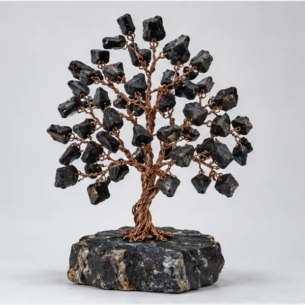 Black Tourmaline Gemstone Tree, full view including its base