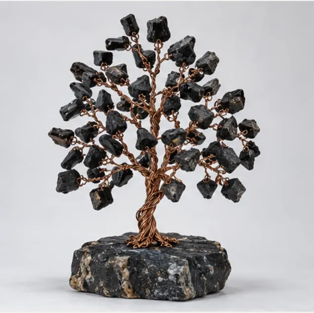 Black Tourmaline Gemstone Tree, full view including its base