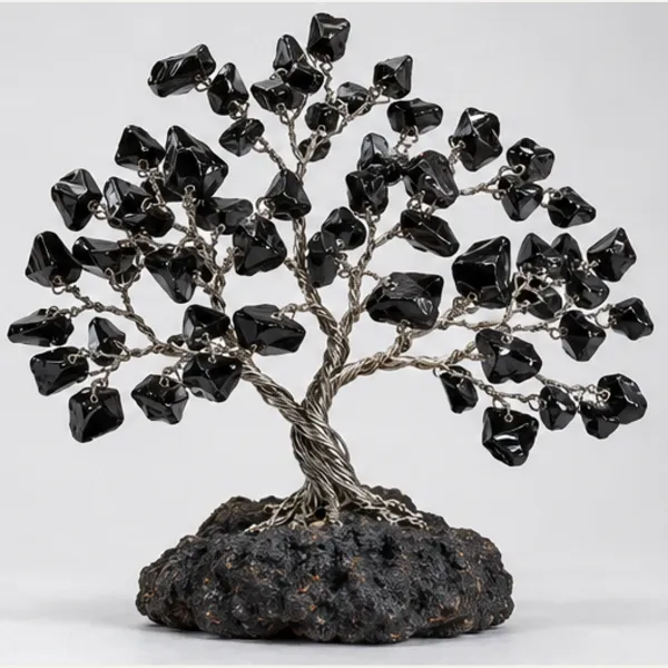 Black Obsidian Gemstone Tree, full view including its base