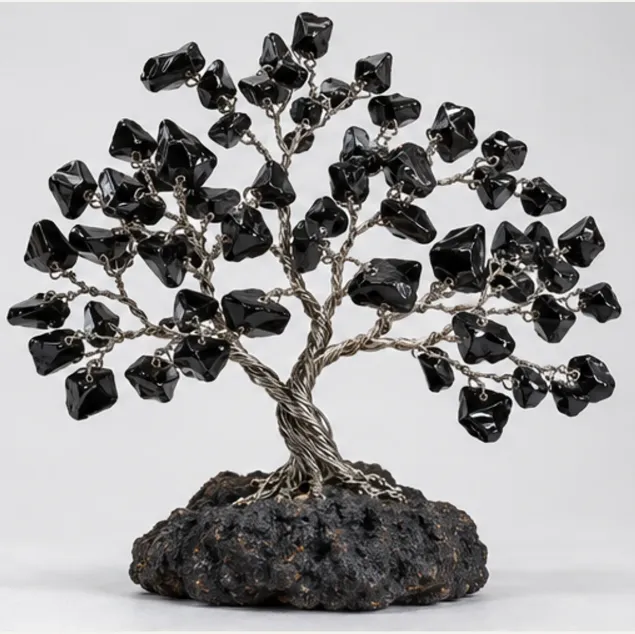 Black Obsidian Gemstone Tree, full view including its base