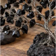 Black Obsidian Gemstone Tree chip and wire branch detail