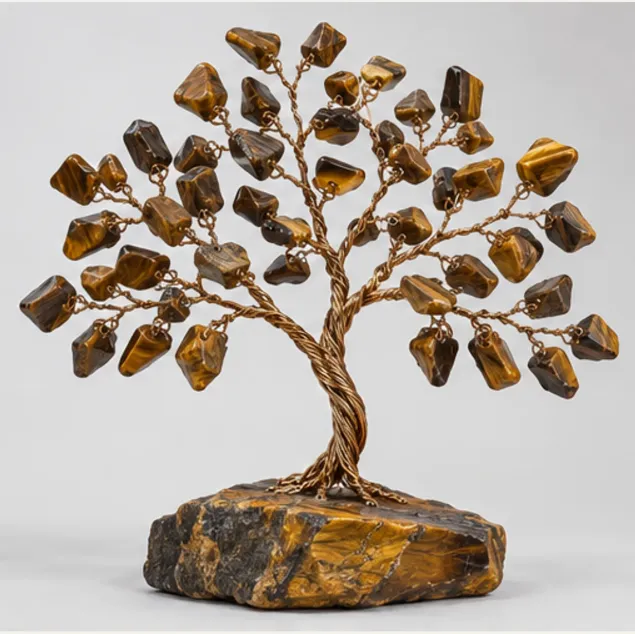 Tiger Eye Gemstone Tree, full view including its base