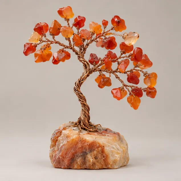 Carnelian Gemstone Tree, full view including its base
