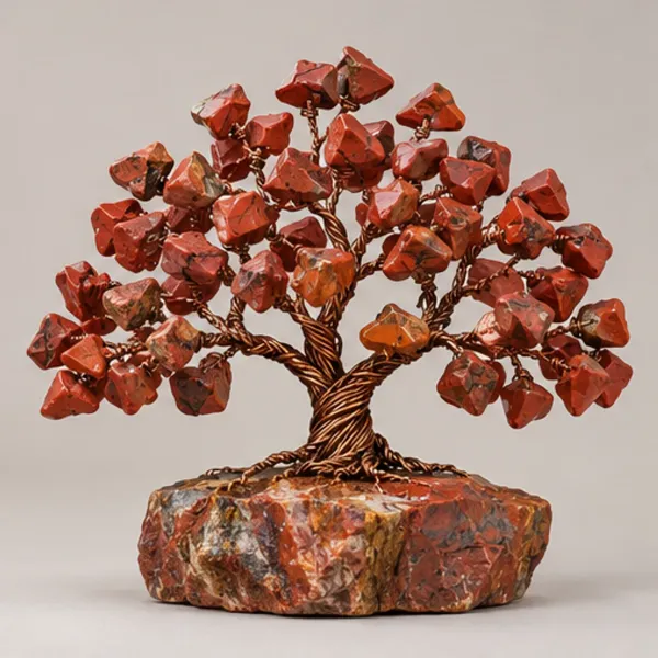 Red Jasper Gemstone Tree, full view including its base