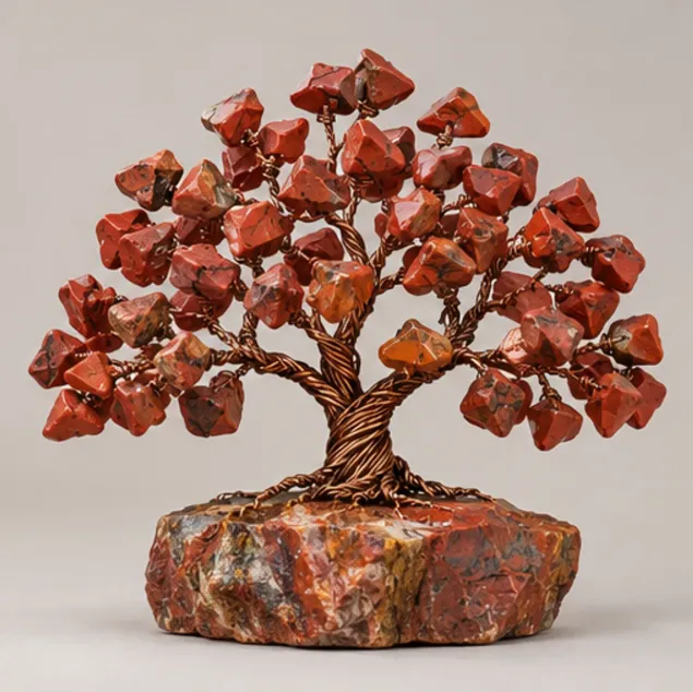Red Jasper Gemstone Tree, full view including its base