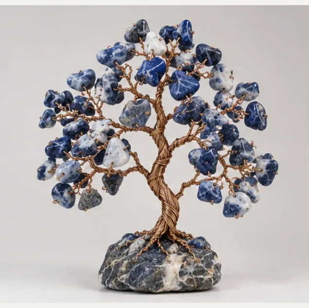 Sodalite Gemstone Tree, full view including its base