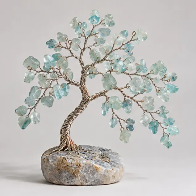 Aquamarine Gemstone Tree, full view including its base