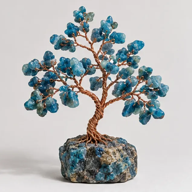 Blue Apatite Gemstone Tree, full view including its base