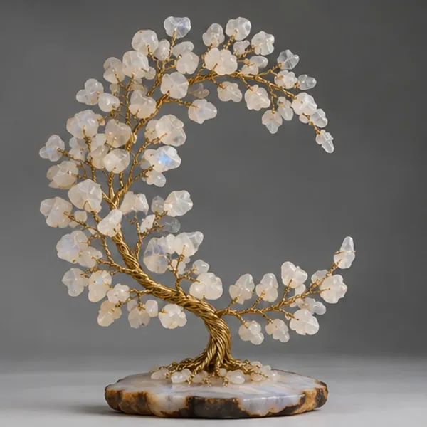 Moonstone Gemstone Tree, full view including its base