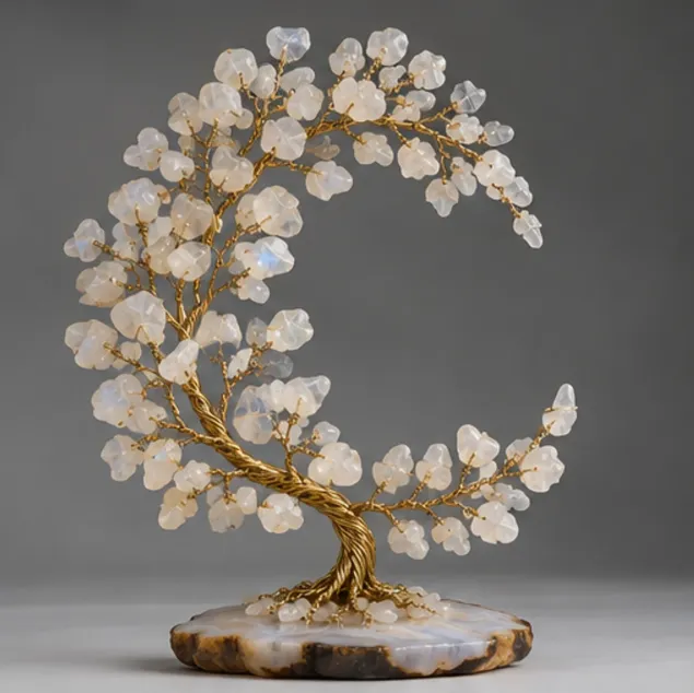 Moonstone Gemstone Tree, full view including its base