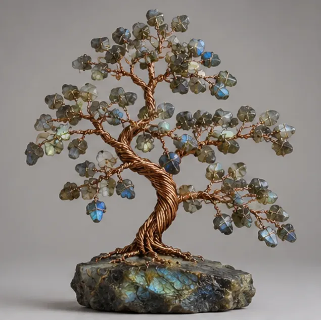 Labradorite Gemstone Tree, full view including its base