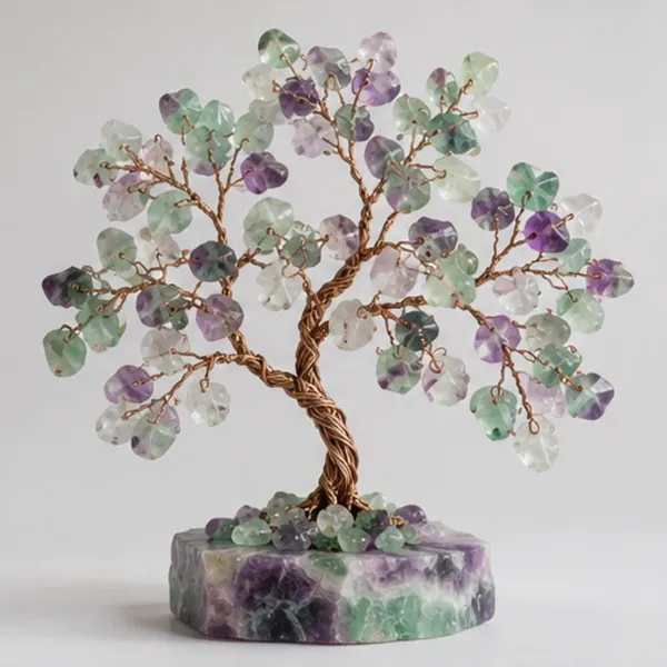 Fluorite Gemstone Tree, full view including its base