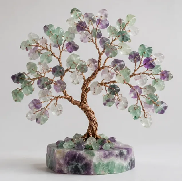 Fluorite Gemstone Tree, full view including its base