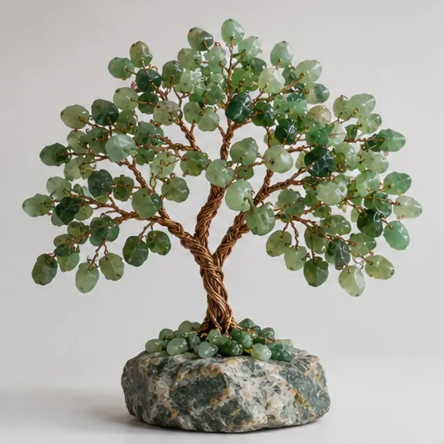 Green Jade Gemstone Tree, full view including its base