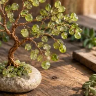 Peridot Gemstone Tree chip and wire branch detail