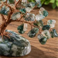 Moss Agate Gemstone Tree chip and wire branch detail