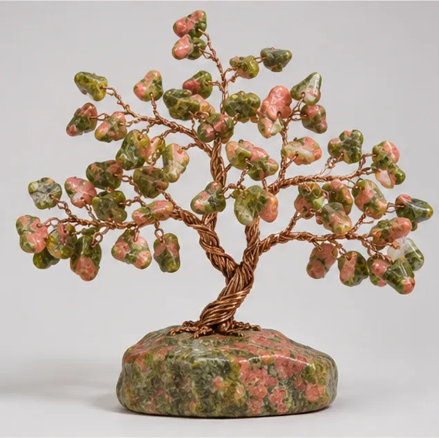 Unakite Gemstone Tree, full view including its base