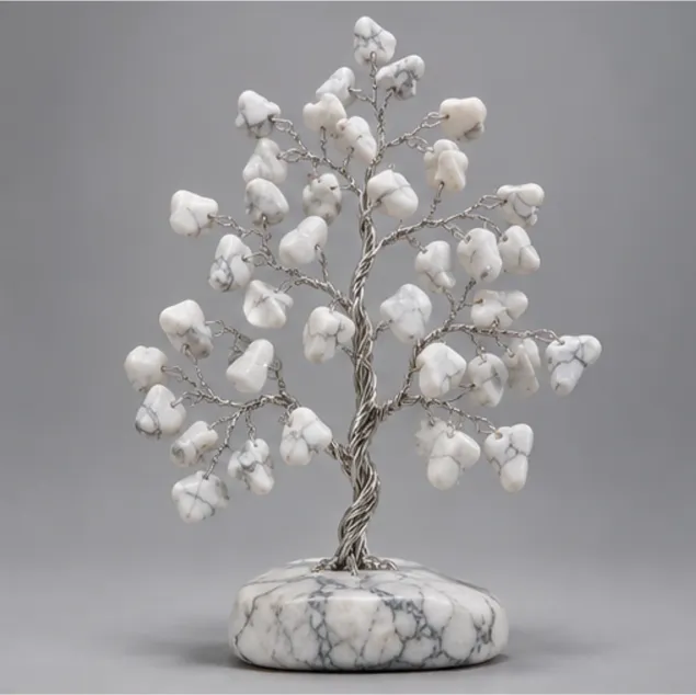 Howlite Gemstone Tree, full view including its base