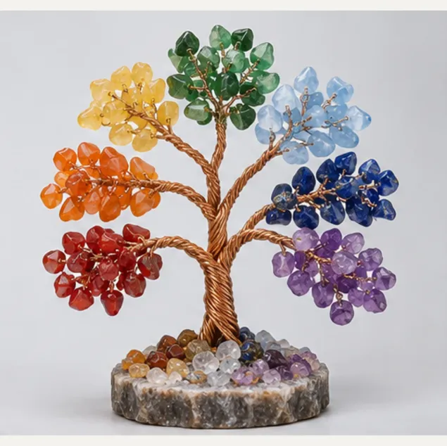 Seven Chakra Gemstone Tree, full view including its base