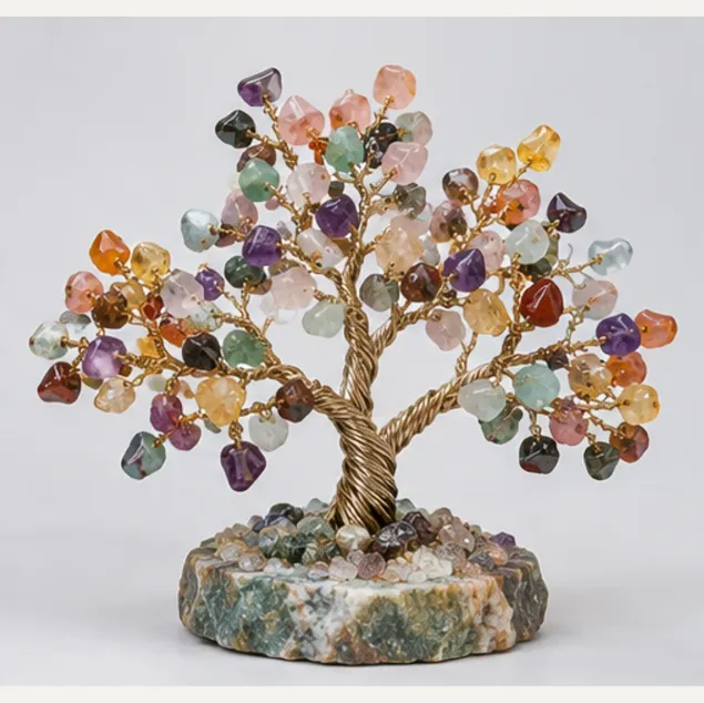 Mixed Gemstone Tree, full view including its base