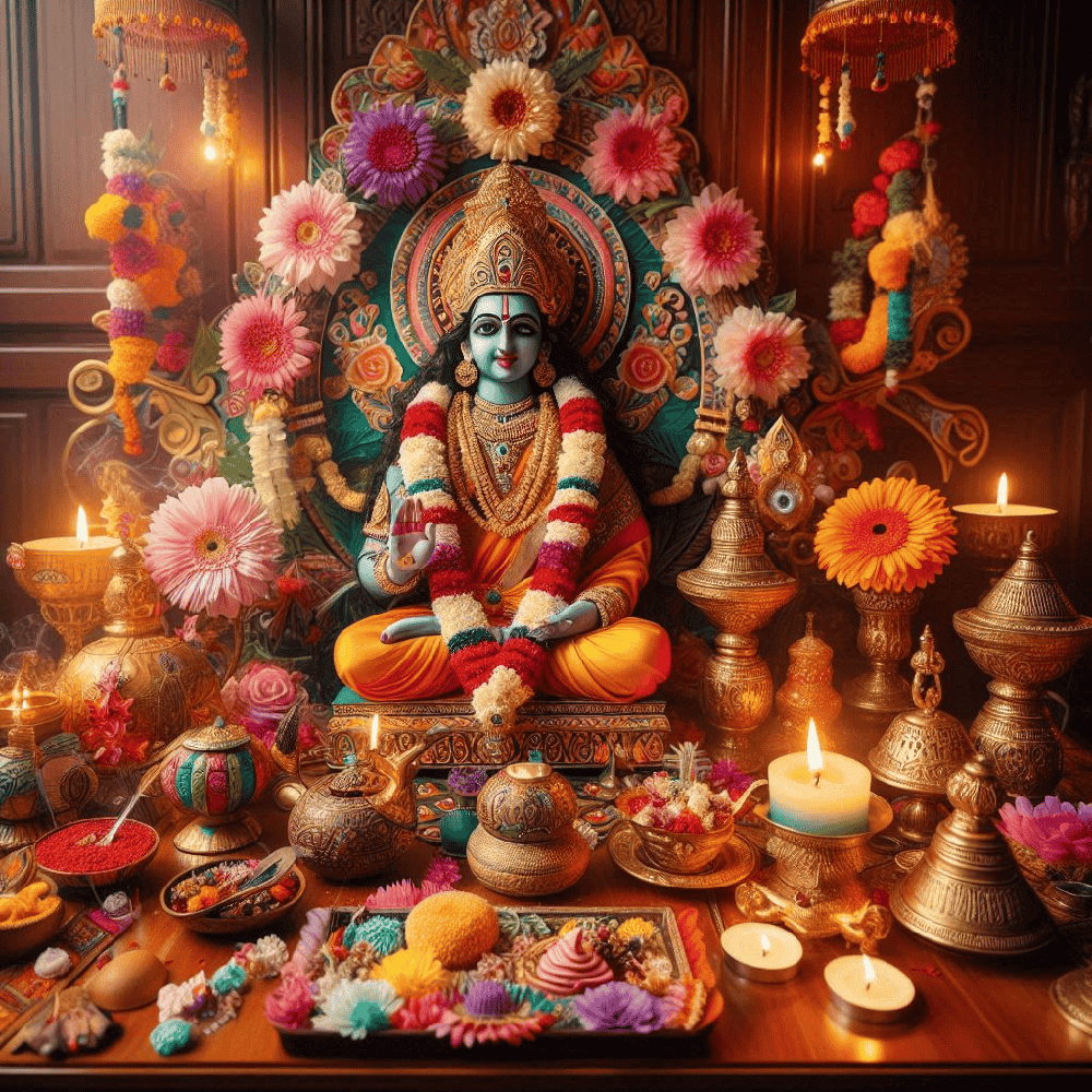Traditional Brihaspati Vrat Altar Layout