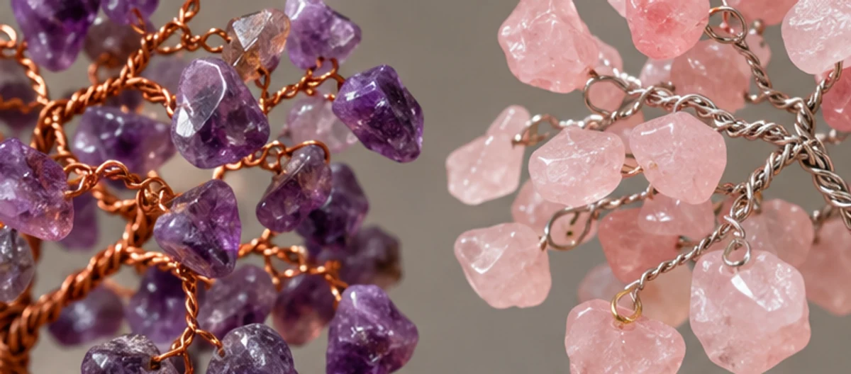 Amethyst-style and rose-quartz-style chip attachments in close view