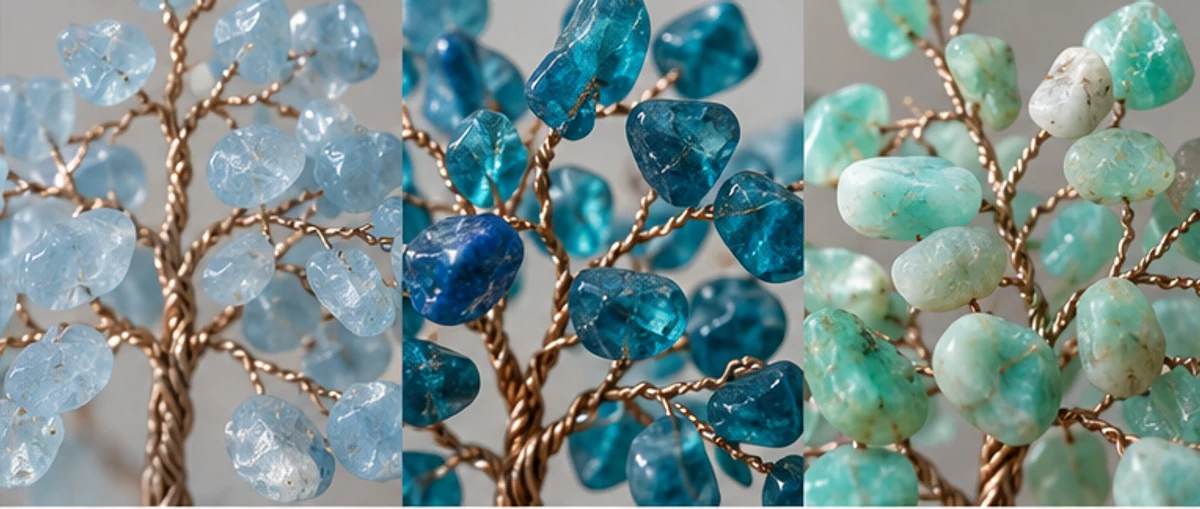 Pale blue, teal and blue-green chip clusters in close view