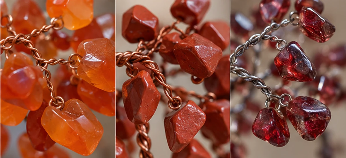 Close views of orange, opaque red and deep red chip attachments