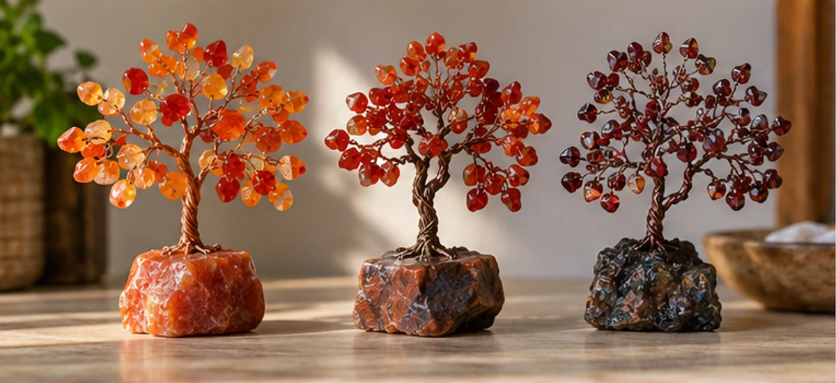 Carnelian, red jasper and garnet tree designs together