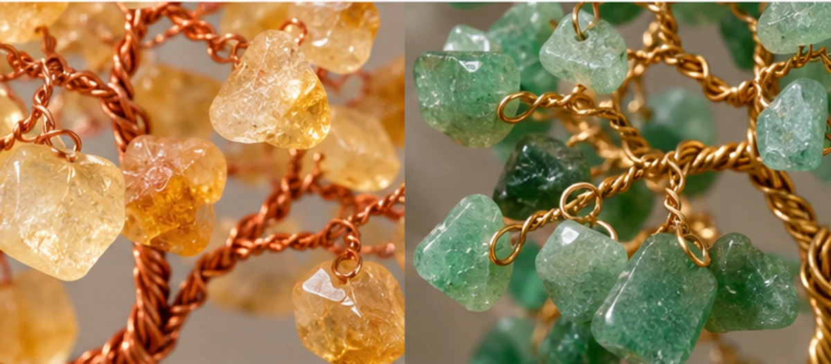 Yellow and green chips attached to fine wire branches