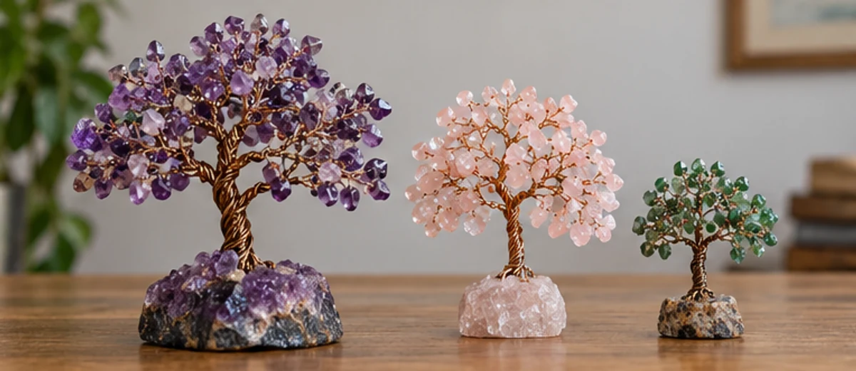 Three gemstone trees with different canopy sizes