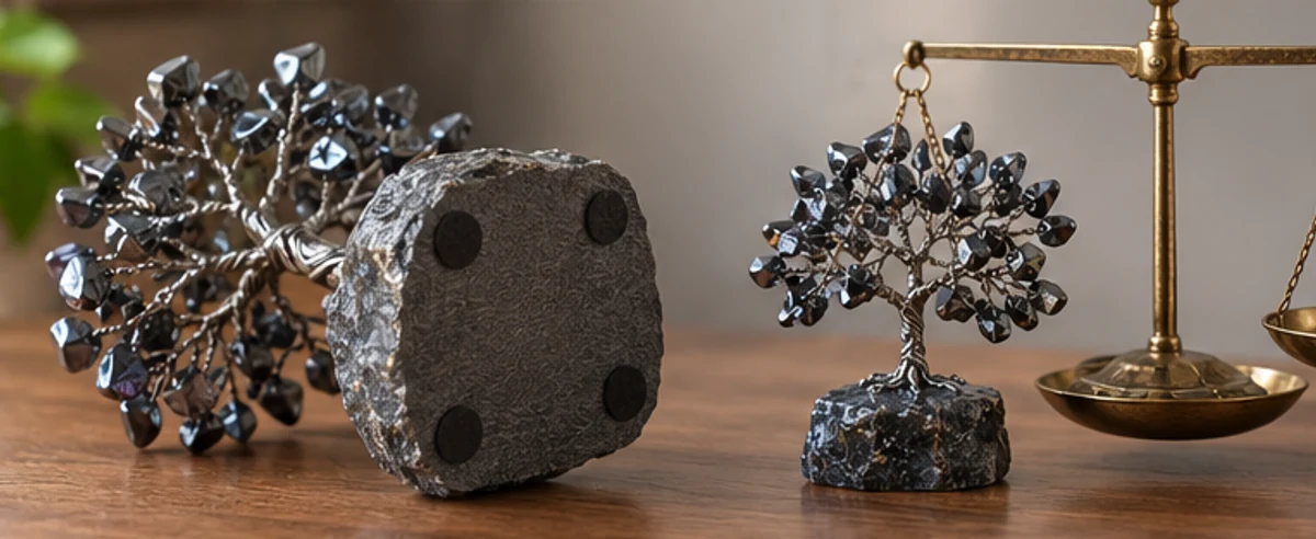 A tree base underside and a tree beside a scale